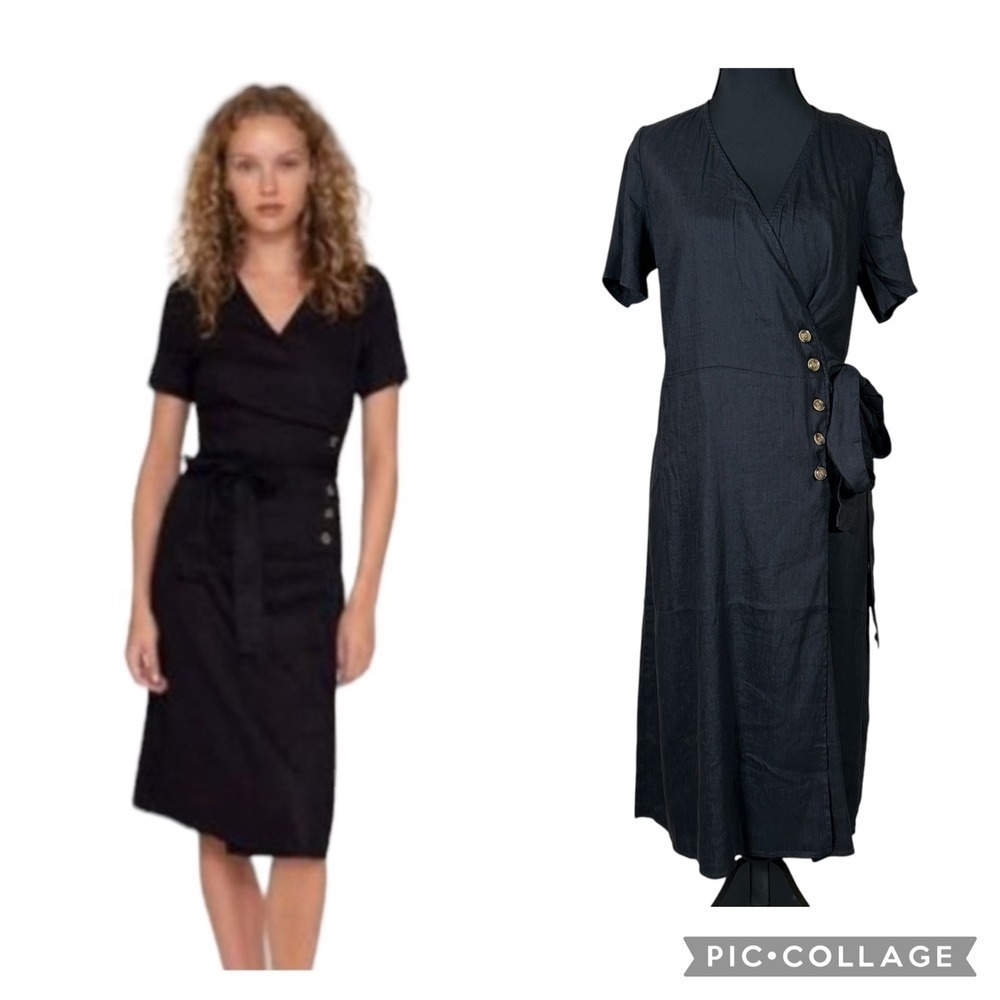 NWT Alp N Rock Thalia Wrap Linen Blend Dress Black Size S